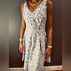 blue and white formal dress